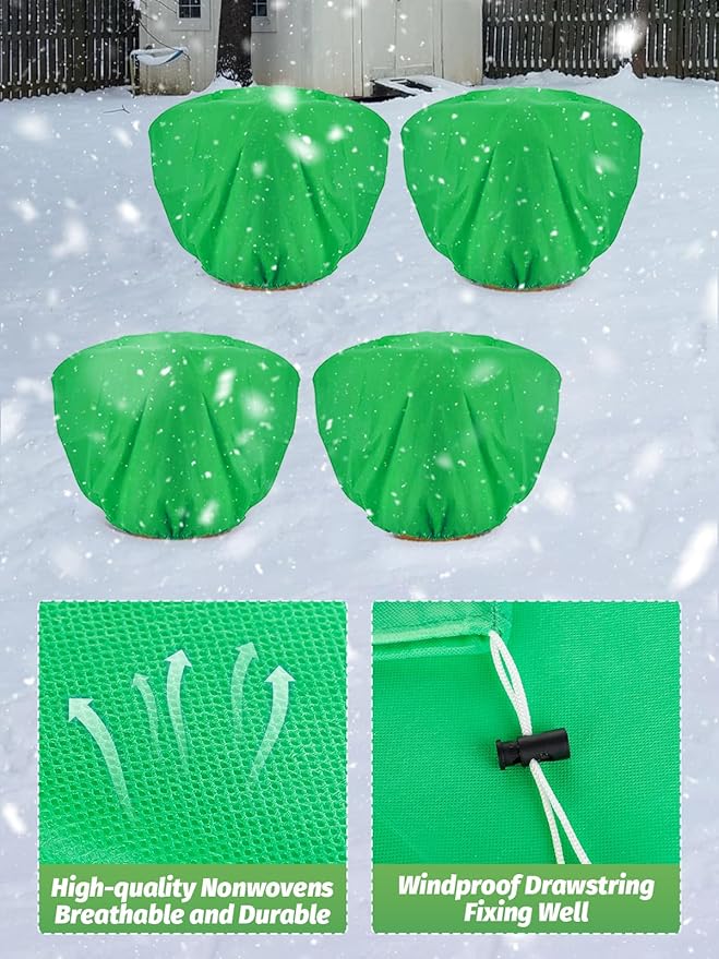 ANPHSIN 6 pcs Plant Covers Freeze Protection - 19.6in x 39.3in Winter Shrub Plant Protection Bags, Frost Blankets Cloths with Drawstring for Outdoor Garden Rose Bush Plants, Green