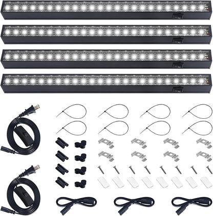 Barrina T5 Grow Lights for Indoor Plants, Full Spectrum Grow Light, 1ft LED Plant Light, Black Cover LED Grow Light Strips, 3 Mounting Modes, Magnetic Installation, Plug and Play, 5000K, 4 Packs
