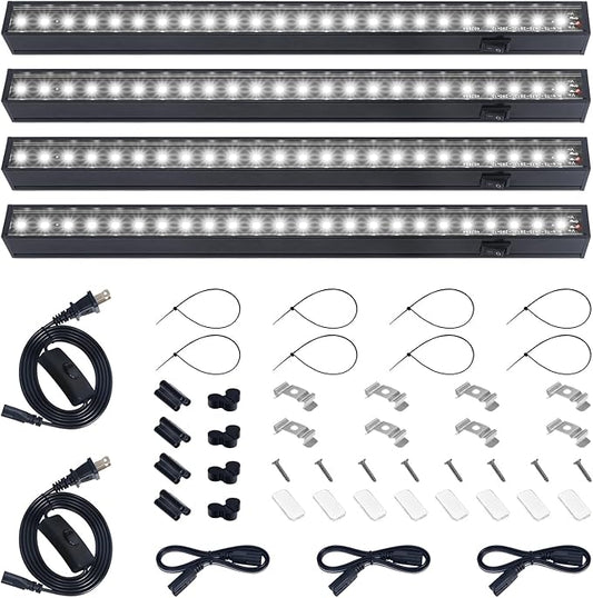 Barrina T5 Grow Lights for Indoor Plants, Full Spectrum Grow Light, 1ft LED Plant Light, Black Cover LED Grow Light Strips, 3 Mounting Modes, Magnetic Installation, Plug and Play, 5000K, 4 Packs