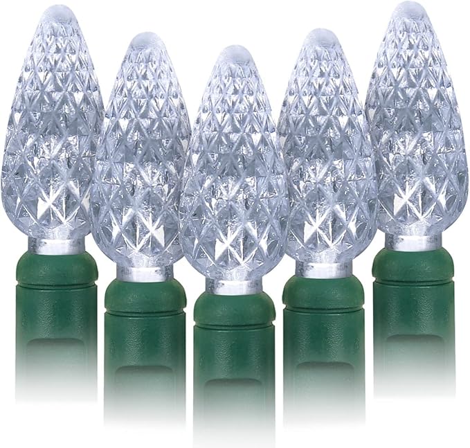 70 Counts C6 Cool White Christmas Lights - 35.5ft Christmas Lights Outdoor, White Christmas Lights Commercial Grade Outdoor Waterproof, Indoor String Lights Green Wire, IP:65, UL