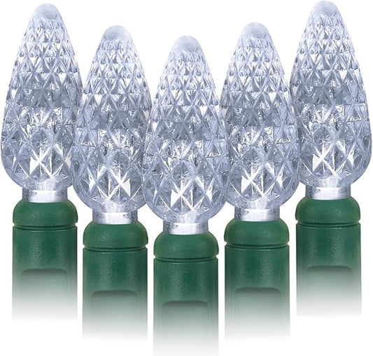 70 Counts C6 Cool White Christmas Lights - 35.5ft Christmas Lights Outdoor, White Christmas Lights Commercial Grade Outdoor Waterproof, Indoor String Lights Green Wire, IP:65, UL