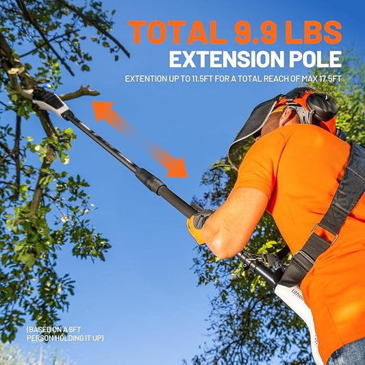 Litheli 20V Pole Saw Battery Powered for Tree Trimming, 8'' Electric Cordless Pole Chain Saw with 2.5Ah Battery for Tree Trimming 28ft/s Cutting Speed for Branch Cutting, Trimming, Pruning