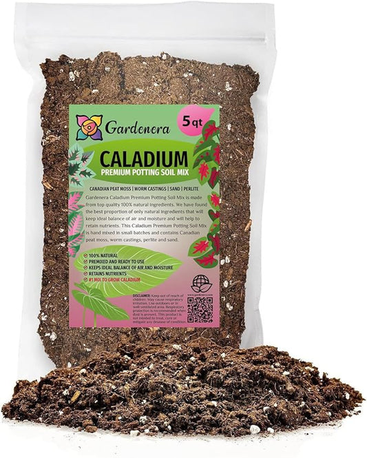 Premium Caladium Plant Soil Mix by Gardenera - Stimulate Growth and Elevate Leaf Color with Nourishing Formula - 5 Quart