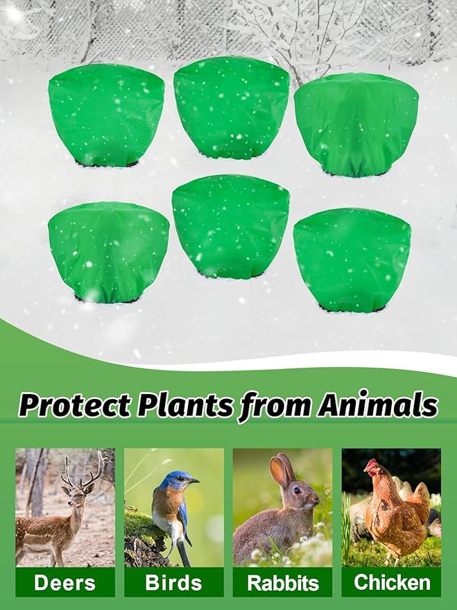 ANPHSIN 6 pcs Plant Covers Freeze Protection - 19.6in x 39.3in Winter Shrub Plant Protection Bags, Frost Blankets Cloths with Drawstring for Outdoor Garden Rose Bush Plants, Green