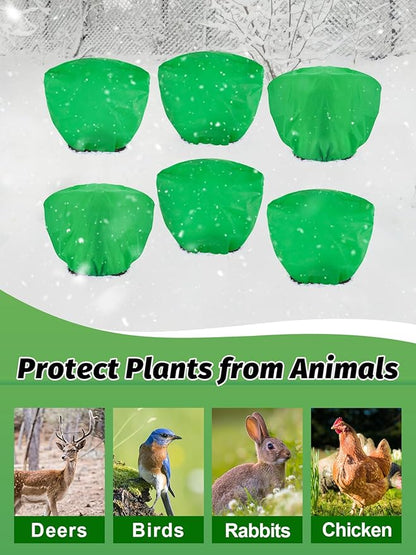 ANPHSIN 6 pcs Plant Covers Freeze Protection - 19.6in x 39.3in Winter Shrub Plant Protection Bags, Frost Blankets Cloths with Drawstring for Outdoor Garden Rose Bush Plants, Green