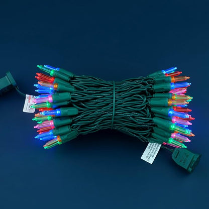 100 Multicolor One-Piece LED Christmas Lights, 33 ft Green Cord High Waterproof UL Certified T5 Outdoor String Lights (Multicolor)