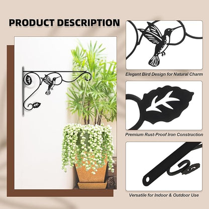 2 Packs Plant Hooks for Hanging, 12 Inch Indoor/Outdoor Metal Wall Black Hangers, Sturdy Plant Bracket for Planters, Wind Chimes, Lanterns, Bird Feeders, Garden, Home, Patio Decor