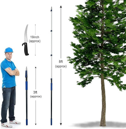 18FT Reach Pole Saws for Tree Trimming with 3-12FT Telescoping Extension Pole, Anti-slip Handle, Manual Pruning Pole Saw with 19" 3X Detachable Saw for Forestry, Yard, Garden, Patios