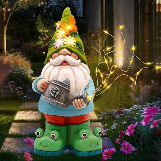Solar Watering Can Gnome Light Waterproof -Christmas Funny Gnome for Mom Women Solar Outdoor LED Lights Resin Large Garden Gnomes Statues Decor Lantern Figurines Decorations Indoor Porch
