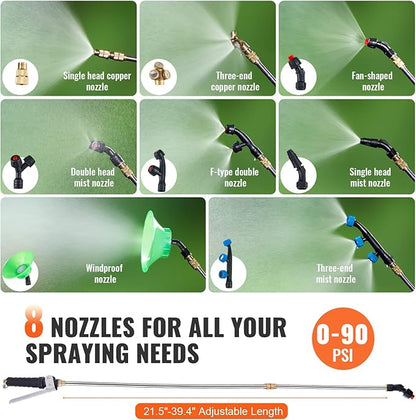 VEVOR Battery Powered Backpack Sprayer, 0-90 PSI Adjustable Pressure, 4 Gallon Tank, Back Pack Sprayer with 8 Nozzles and 2 Wands, 12V 8Ah Battery, Wide Mouth Lid for Weeding, Spraying, Cleaning