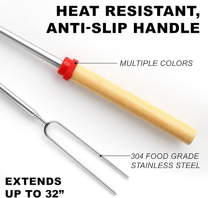 Zulay Kitchen 6 Pack Smores Sticks for Fire Pit - Long Marshmallow Roasting Sticks Smores Kit - Perfect Smore Skewers & Hot Dog Forks For Campfires, Camping Essentials S'mores Gear (Extendable Sticks)