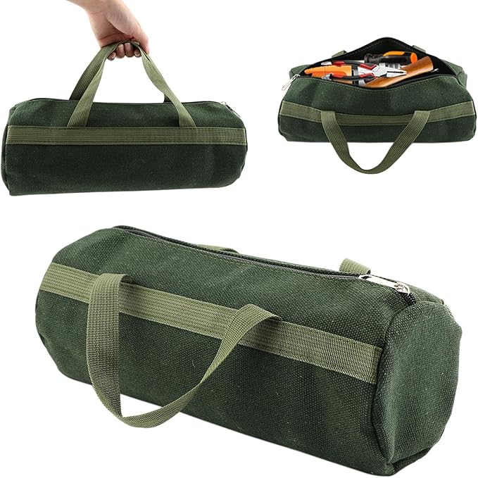 Tool Bag, Portable Multi-Purpose Canvas Tools Organizer, Heavy Duty Storage Handbag Tote Bag with Sturdy Bottom, Wide Mouth Tool Bags for Electricians, Carpenter(COLOR:Round, 45 x 20cm)