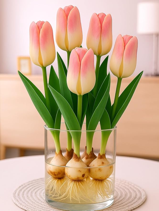 Prechilled Strawberries and Cream Tulip Bulbs to Force Indoors - Grow in Just Water Indoors Now (5 Bulbs)