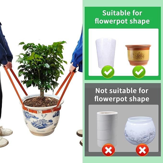 Potted Plant Mover，Plant Lifting Straps for Garden Flower Pots, Planters，Rocks, Trees，Easily Lift and Move Heavy Items Up to 150 Pounds，Small Size, Orange, Patent Pending