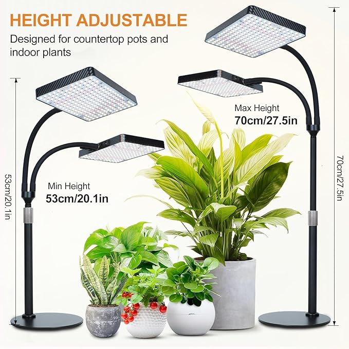 FECiDA 2-Head 50W Desk Grow Light, Tabletop Grow Lights for Indoor Plants Full Spectrum, 4/8/12/16/20 Hr Timer Bonsai Houseplants Grow Lamp, 16"-24" Height Adjustable
