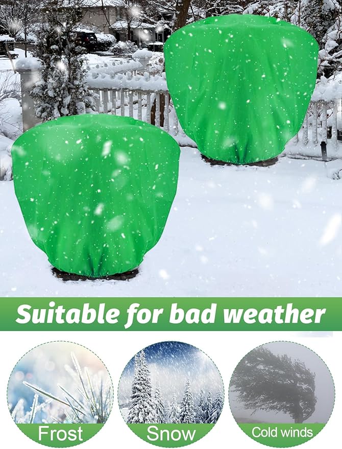 ANPHSIN 6 Pcs 39.3in x 39.3in Plant Covers Freeze Protection - Winter Shrub Plant Protection Bags, Frost Blankets Cloths with Drawstring for Outdoor Garden Potted Plants, Green