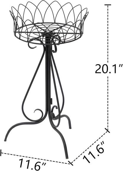 Black Round Low Plant Stand Single Pot Holder, Antique French Pedestal with Cutout Patterns, Compact Garden Decor for Cactus Ferns Plant Holder