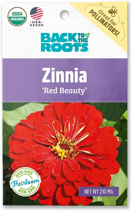 Back to The Roots 100% Organic Seed Packet - Zinnia 'Red Beauty' 210mg