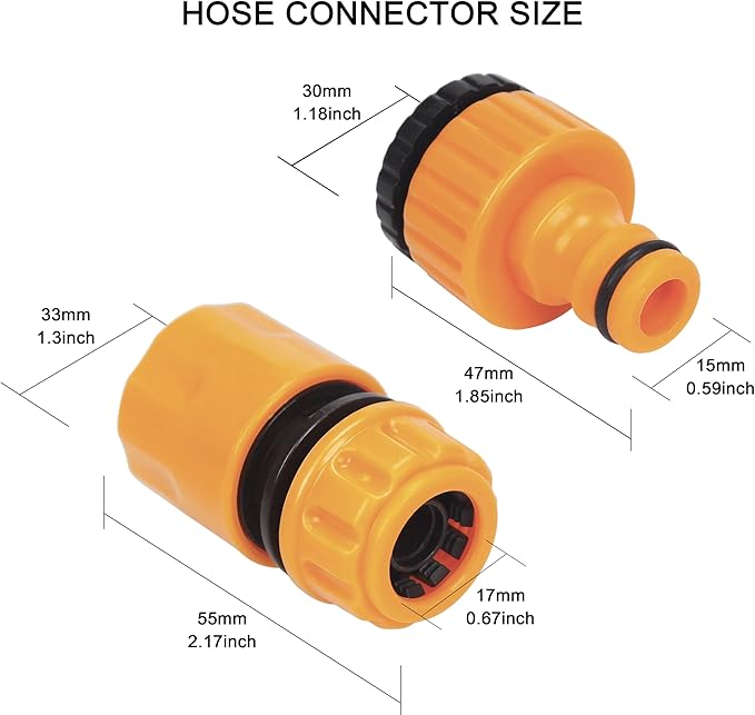 Garden Hose Connectors Fitting Set Hose Pipe Quick Connector Inlet Adapter for Reels and Carts, Water Connection, Hosepipe Fitting Fits 1/2 & 3/4 Inch Universal Tap (4 Fitting, 1 Waterstop)
