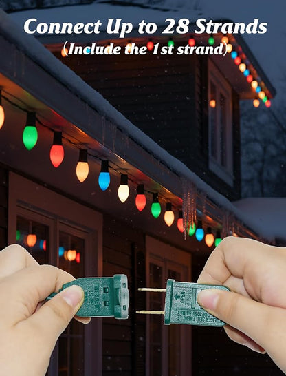 SUNSGNE Vintage C9 LED Christmas Lights Outdoor, 25FT C9 Retro Christmas Lights with 25 LED Shatterproof Bulbs for Roofline Holiday Party Indoor Outdoor Garden Patio Backyard Xmas Decoration