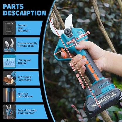 Electric Pruning Shears for Gardening,Battery Powered Pruning Shears with 2 X 2AH Lithium Battery, 2 Blade,3 wrench Cordless Pruning Shears for Gardening Tree Pruning (1.6 Inch(40MM) Cutting Diameter)