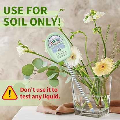 Soil Moisture Meter, 4-in-1 Moisture Meter for Plants, Tester for Moist, Light,Nutrients, pH, Soil Test Kit, Great for Garden, Lawn, Farm, Indoor & Outdoor Use, No Battery Required