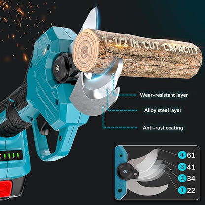 TOCiTAA Electric Pruning Shears Compatible with Makita Battery, Pruners for Gardening 1.5-2 Inch Cutting Diameter with 2 Pack 2.0Ah Batteries, Cordless 13ft. Pole Pruner with Pruning Blade