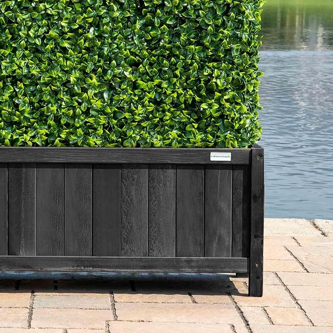 NatraHedge 15" Hampton Contemporary Black Wooden Planter Box Indoor and Outdoor Use for Patio Garden (44" x 15" x 15")