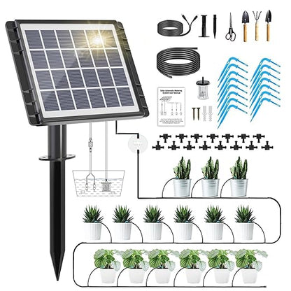 Solar Automatic Drip Irrigation Kit - 25 Timer Modes Smart Watering System for 15 Plants, 900ml/min High Flow with IP54 Waterproof, 49FT Indoor/Outdoor Garden Kit for Vacation & Busy Plant Lovers