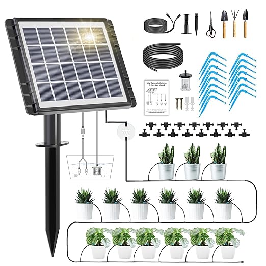 Solar Automatic Drip Irrigation Kit - 25 Timer Modes Smart Watering System for 15 Plants, 900ml/min High Flow with IP54 Waterproof, 49FT Indoor/Outdoor Garden Kit for Vacation & Busy Plant Lovers