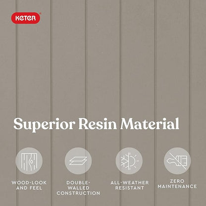 Keter City 30 Gallon Resin Outdoor Storage Box and Patio Furniture Side Table for Pool and Garden Accessories, Beige