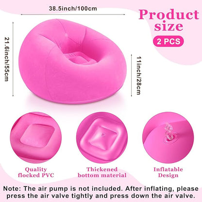 Realspring Inflatable Bean Bag Chairs Outdoor Blow up Camping Chairs Inflatable Lazy Sofa Folding Portable Bean Bag Loungers Couch for Movie Night(Pink,Lake Blue,2 Pcs)