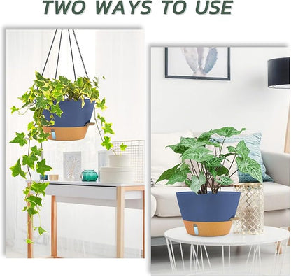 ZMTECH 12 Inch Hanging Planters for Indoor Plants, 2 Pack Self Watering Hanging Planter with Visual Reservoir, Hanging Pots for Plants Outdoor with Drainage Hole and Plant Hanger(12Inch, Blue)