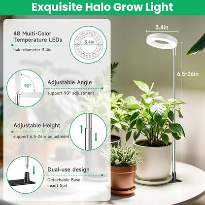 Grow Lights for Indoor Plants,Full Spectrum Plant Lights for Indoor Growing with 3/9/12H Timer, 3 Color Modes, 10 Brightness, 6.5"-26" Height Adjustable Small Grow Light, 2 Pack(3.4in)