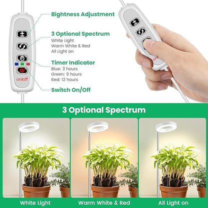 Grow Lights for Indoor Plants,Full Spectrum Plant Lights for Indoor Growing with 3/9/12H Timer, 3 Color Modes, 10 Brightness, 6.5"-26" Height Adjustable Small Grow Light, 2 Pack(3.4in)