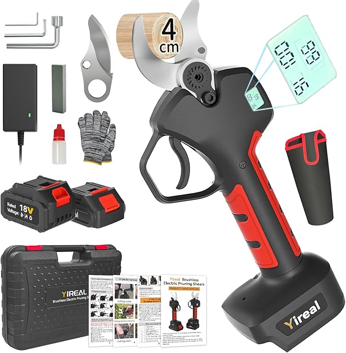 Electric pruning shears, Pruning shears, cordless rechargeable pruning shears, with a cutting diameter of 40mm, 18V compatible Comes with a 4500mAh large capacity battery, CE&PSE certified
