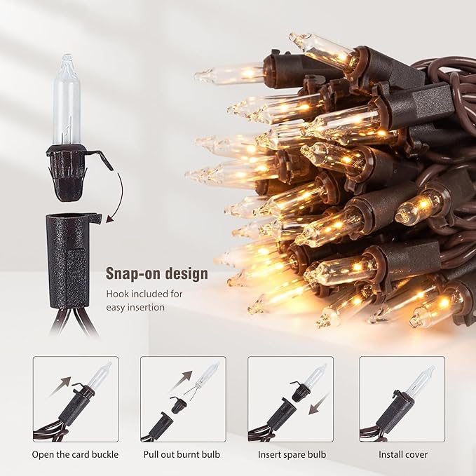 Vigdur 2 Packs 13ft 50 Clear Outdoor String Lights on Brown Wire Cord, UL Approved Connectable Outdoor Lights for Xmas Patio Home Party Garden Decor(Brown)