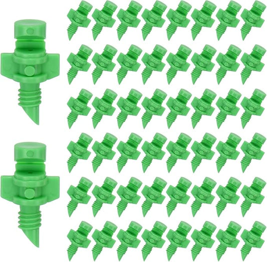 100-Pack Misting Nozzles, 180 Degree Irrigation Emitter Sprinklers for Garden/Plant/Lawn Water Irrigation System Barbed Refraction Atomizing Dripper [Green]