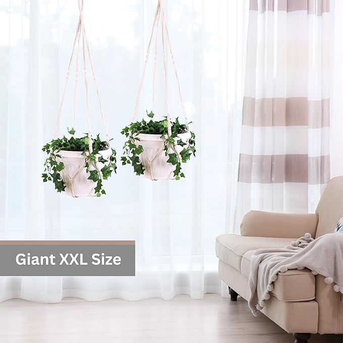 2 Pack Giant XXL 55 Inches Macrame Planter Hanger Large for 15 inch Pot + Swag Hook | Extra Large Hanging Planter for Indoor Plants | No Pot/Plant Included (XXL)