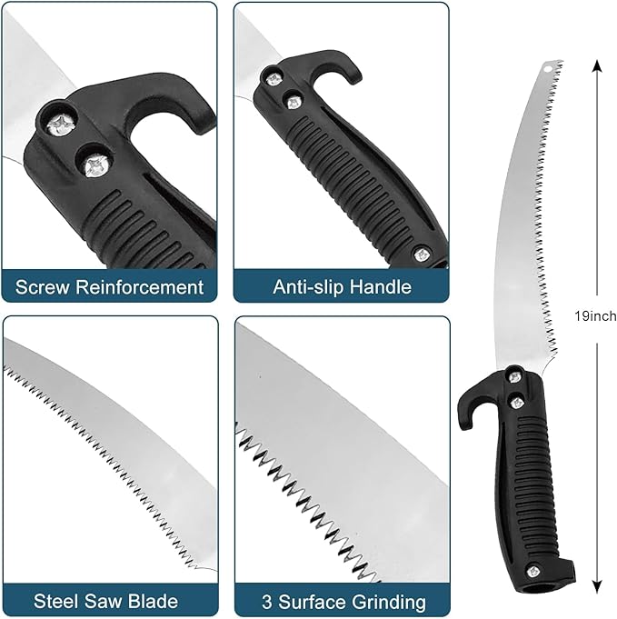 26FT Reach Pole Saws for Tree Trimming with 5-20FT Telescoping Extension Pole, Anti-slip Handle, Manual Pruning Pole Saw with 19" 3X Detachable Saw for Forestry, Yard, Garden, Patios