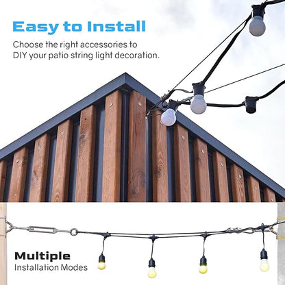 NEREUS String Light Hanging Kit with 250 Ft Vinyl Coated 304 Stainless Steel Cable, String Light Suspension Kit, Guide Wire with Turnbuckles and Hooks for Patio, Backyard Lighting Accessories