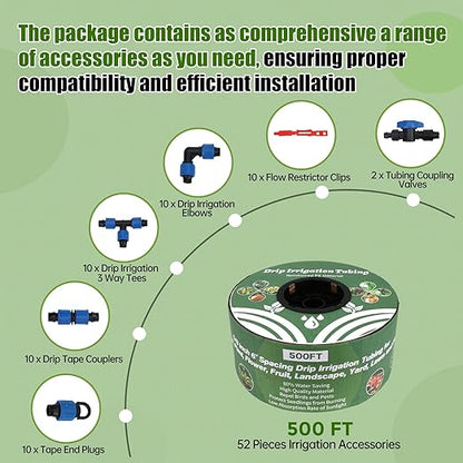 500FT 5/8 Inch 16 Mil Drip Tape Irrigation Kit, 6" Spacing Roll 16 Mil Drip Tape Irrigation, Durable Reinforced PE Material Anti-Bird Pecking Silver Anti-Burning Seedlings Drip Irrigation System
