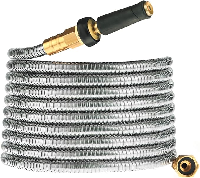 Expandable Metal Garden Hose 75 FT - 304 Stainless Steel Water Hose 75 FT - Heavy Duty non Kinking Flexible Garden Hose, no Bite