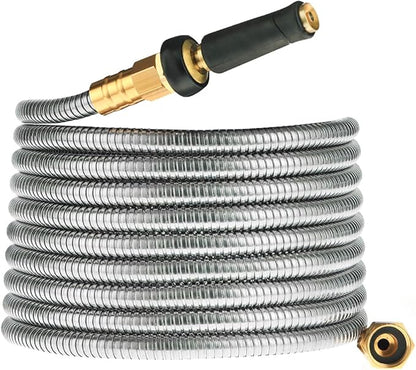 Expandable Metal Garden Hose 75 FT - 304 Stainless Steel Water Hose 75 FT - Heavy Duty non Kinking Flexible Garden Hose, no Bite