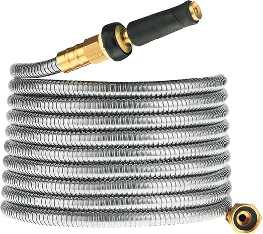 Expandable Metal Garden Hose 75 FT - 304 Stainless Steel Water Hose 75 FT - Heavy Duty non Kinking Flexible Garden Hose, no Bite