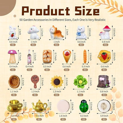 50 Pcs Fairy Garden Accessories Outdoor Kit, Mini Resin Animals Miniature Garden Figurines Set, Micro Landscape Ornaments Kit, Fake Diorama Trees for DIY Craft Succulent Decor