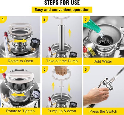 Happybuy 1 Gallon Stainless Steel Pump Sprayer, 12" Wand & 3FT Reinforced Hose, Pressure Gauge, Safety Valve & Adjustable Nozzle, Garden Weed Sprayer for Lawn, Gardening, Sanitizing