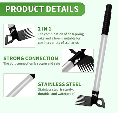 Weeding Puller Tool 8 Tooth, Manual Weed Rake Weeder Remover Tool Gardening, Dandelion Gardenia Uprooting Tool for Yard, Lawn, Patio and Garden