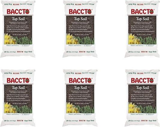 Michigan Peat 1550P Baccto Top Soil for Lawns, Gardens, and Raised Planting Beds with Reed Sedge, Peat, and Sand, 50 Pounds (6 Pack)