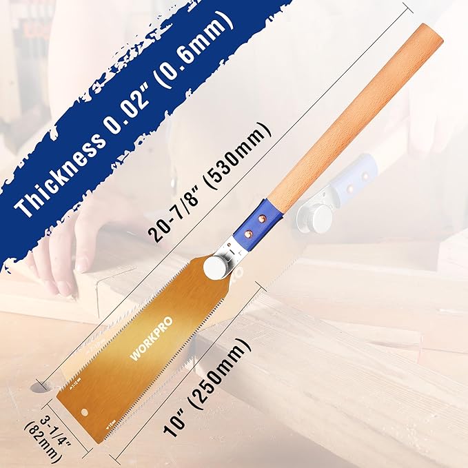 WORKPRO 10 Inch Japanese Pull Saw, Double-Edged Hand Saw for Wood Cutting with 7-9&18 TPI, SK5 Flexible Blade Flush Cut Saw with Non-Slip Beech Handle, Perfect Woodworking Tool Gift